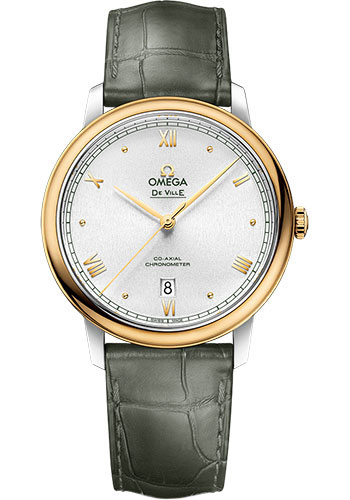 Omega De Ville Yellow Gold and Stainless Steel 39.5 MM - Dark Green Leather Strap - Silver Dial - 424.23.40.20.02.004 nyc watcher nyc watches