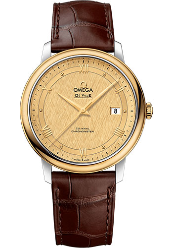 Omega De Ville Yellow Gold and Stainless Steel 39.5 MM - Brown Leather Strap - Champagne Dial - 424.23.40.20.08.001 nyc watcher nyc watches