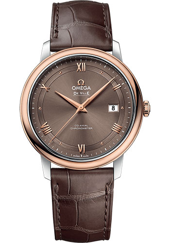 Omega De Ville Rose Gold and Stainless Steel 39.5 MM - Brown Leather Strap - Brown Dial - 424.23.40.20.13.001 nyc watcher nyc watches