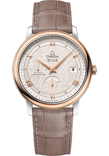 Omega De Ville Stainless Steel and Rose Gold 39.5 MM - Taupe Brown Leather Strap - Silvery Dial - 424.23.40.21.02.001