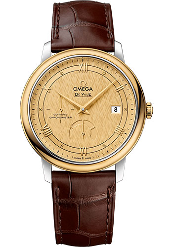 Omega De Ville Stainless Steel and Yellow Gold 39.5 MM - Brown Leather Strap - Champagne Dial - 424.23.40.21.08.001