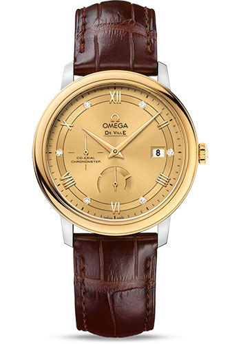 Omega De Ville Stainless Steel and Yellow Gold 39.5 MM - Brown Leather Strap - Champagne Diamond Dial - 424.23.40.21.58.001