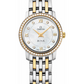 Omega De Ville Stainless Steel and Yellow Gold 24.4 MM - Stainless Steel and Yellow Gold Bracelet - Diamond Bezel - White Mother-Of-Pearl Diamond Dial - 424.25.24.60.55.001 nyc watcher nyc watches