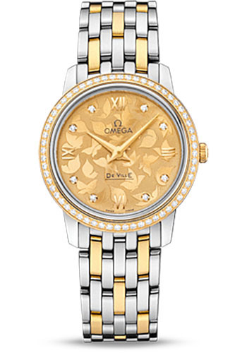 Omega De Ville Stainless Steel and Yellow Gold 27.5 MM - Stainless Steel and Yellow Gold Bracelet - Diamond Bezel - Champagne Diamond Dial - 424.25.27.60.58.002 nyc watcher nyc watches