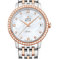 Omega De Ville Stainless Steel and Rose Gold 32.7 MM - Stainless Steel and Rose Gold Bracelet - Diamond Bezel - Mother-Of-Pearl Diamond Dial - 424.25.33.20.55.002 nyc watcher nyc watches