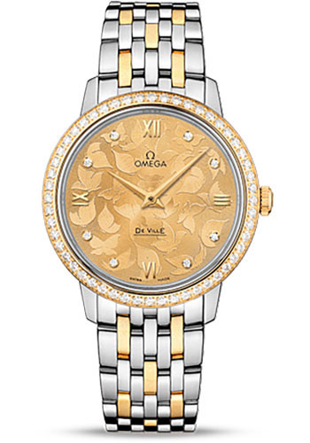 Omega De Ville Stainless Steel and Yellow Gold 32.7 MM - Stainless Steel and Yellow Gold Bracelet -  Diamond Bezel - Champagne Diamond Dial - 424.25.33.60.58.001 nyc watcher nyc watches