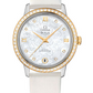 Omega De Ville Yellow Gold 32.7 MM - White Leather Strap - Diamond Bezel - Mother-Of-Pearl Diamond Dial - 424.27.33.20.55.002 nyc watcher nyc watches