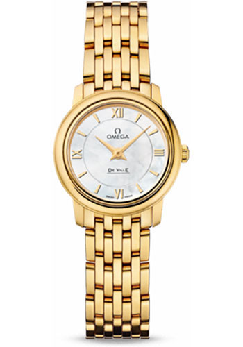 Omega De Ville Yellow Gold 24.4 MM - Yellow Gold Bracelet - Mother -Of- Pearl Dial - 424.50.24.60.05.001 nyc watcher nyc watches