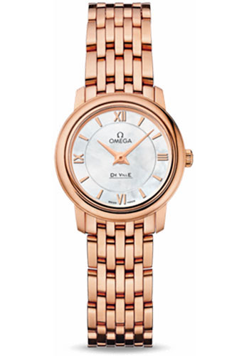 Omega De Ville Rose Gold 24.4 MM - Rose Gold Bracelet - Mother -Of- Pearl Dial - 424.50.24.60.05.002 nyc watcher nyc watches