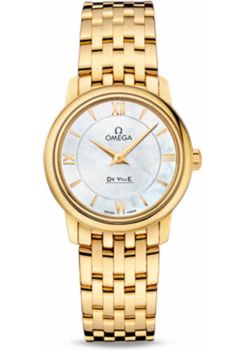 Omega De Ville Yellow Gold 27.4 MM - Yellow Gold Bracelet - Mother-Of-Pearl Dial - 424.50.27.60.05.001 nyc watcher nyc watches