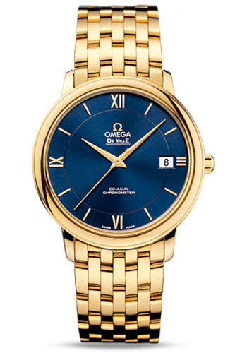 Omega De Ville Yellow Gold 36.8 MM - Yellow Gold Bracelet - Blue Dial - 424.50.37.20.03.001 nyc watcher nyc watches