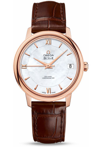 Omega De Ville Rose Gold 32.7 MM - Brown Leather Strap - Mother-Of-Pearl Dial - 424.53.33.20.05.001 nyc watcher nyc watches