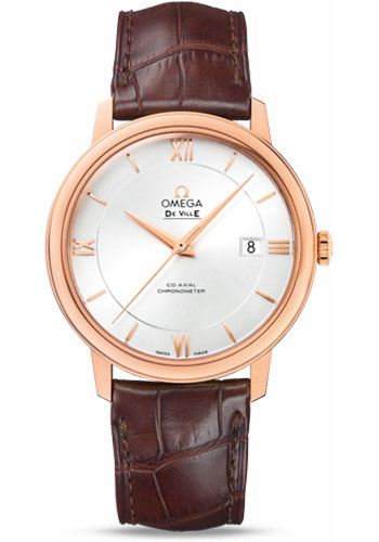 Omega De Ville Rose Gold 39.5 MM - Brown Leather Strap - Silver Dial - 424.53.40.20.02.001 nyc watcher nyc watches