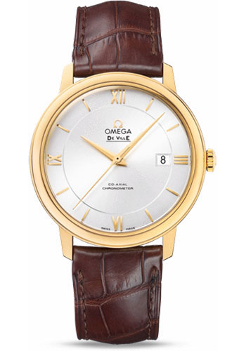 Omega De Ville Yellow Gold 39.5 MM - Brown Leather Strap - Silver Dial - 424.53.40.20.02.002 nyc watcher nyc watches