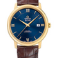 Omega De Ville Yellow Gold 39.5 MM - Brown Leather Strap - Blue Dial - 424.53.40.20.03.001 nyc watcher nyc watches