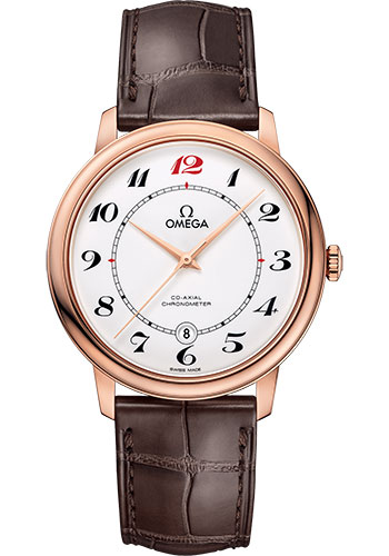 Omega De Ville Rose Gold 39.5 MM - Brown Leather Strap - White Enamel Dial - 424.53.40.20.04.004 nyc watcher nyc watches