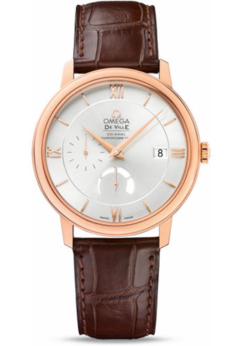 Omega De Ville Rose Gold 39.5 MM - Brown Leather Strap - Silvery Dial - 424.53.40.21.02.001