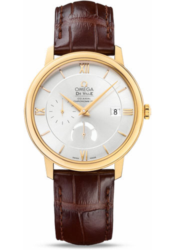 Omega De Ville Yellow Gold 39.5 MM - Brown Leather Strap - Silver Dial - 424.53.40.21.02.002