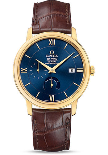 Omega De Ville Yellow Gold 39.5 MM - Brown Leather Strap - Blue Dial - 424.53.40.21.03.001