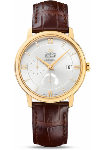 Omega De Ville Yellow Gold 39.5 MM - Brown Leather Strap - Silver Diamond Dial - 424.53.40.21.52.001