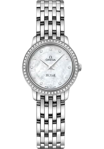 Omega De Ville White Gold 24.4 MM - White Gold Bracelet - Diamond Bezel - White Mother-Of-Pearl Diamond Dial - 424.55.24.60.55.003 nyc watcher nyc watches