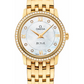 Omega De Ville Yellow Gold 27.4 MM - Yellow Gold Bracelet - Diamond Bezel - Mother-Of-Pearl Diamond Dial - 424.55.27.60.55.001 nyc watcher nyc watches