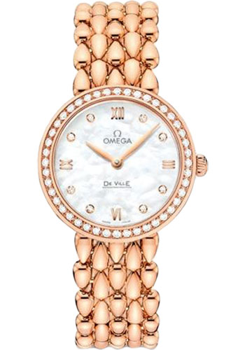 Omega De Ville Rose Gold 27.4 MM - Rose Gold Bracelet - Diamond Bezel - Mother-Of-Pearl Dial - 424.55.27.60.55.004