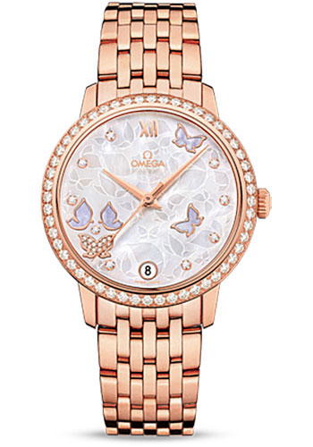 Omega De Ville Rose Gold 32.7 MM - Rose Gold Bracelet - Diamond Bezel - Mother-Of-Pearl Diamond Dial - 424.55.33.20.55.004 nyc watcher nyc watches