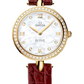 Omega De Ville Yellow Gold 27.4 MM - Red Leather Strap - Diamond Bezel - Mother-Of-Pearl Dial - 424.58.27.60.55.001 nyc watcher nyc watches