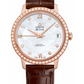 Omega De Ville Rose Gold 32.7 MM - Brown Leather Strap - Diamond Bezel - Mother-Of-Pearl Diamond Dial - 424.58.33.20.55.001 nyc watcher nyc watches