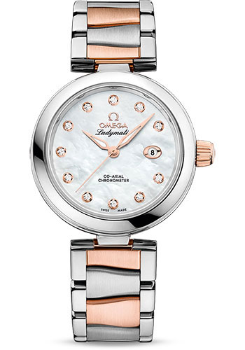 Omega De Ville Stainless Steel and Rose Gold 34 MM - Stainless Steel and Rose Gold Bracelet - White Mother-Of-Pearl Diamond Dial - 425.20.34.20.55.004