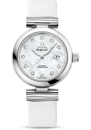 Omega De Ville Stainless Steel 34 MM - White Leather Strap - White Diamond Dial - 425.32.34.20.55.002