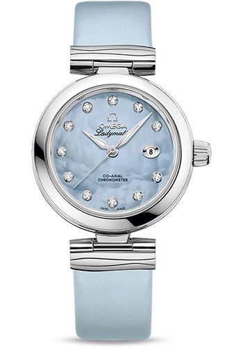 Omega De Ville Stainless Steel 34 MM - Blue Leather Strap - Blue Diamond Dial - 425.32.34.20.57.003