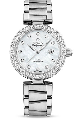 Omega De Ville Stainless Steel 34 MM - Stainless Steel Bracelet - Diamond Bezel - White Diamond Dial - 425.35.34.20.55.002