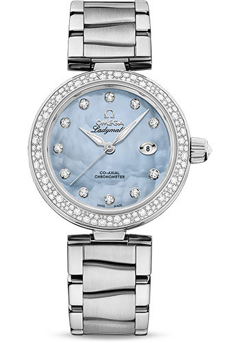 Omega De Ville Stainless Steel 34 MM - Stainless Steel Bracelet - Diamond Bezel - Blue Diamond Dial - 425.35.34.20.57.003