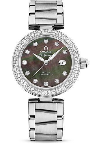 Omega De Ville Stainless Steel 34 MM - Stainless Steel Bracelet - Diamond Bezel - Black Diamond Dial - 425.35.34.20.57.004