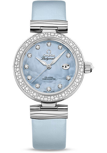 Omega De Ville Stainless Steel 34 MM - Blue Leather Strap - Diamond Bezel - Blue Diamond Dial - 425.37.34.20.57.003