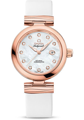 Omega De Ville Rose Gold 34 MM - White Leather Strap - White Mother-Of-Pearl Diamond Dial - 425.62.34.20.55.004