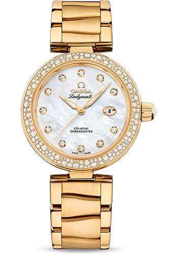 Omega De Ville Yellow Gold 34 MM - Yellow Gold Bracelet - Diamond Bezel - White Diamond Dial - 425.65.34.20.55.009