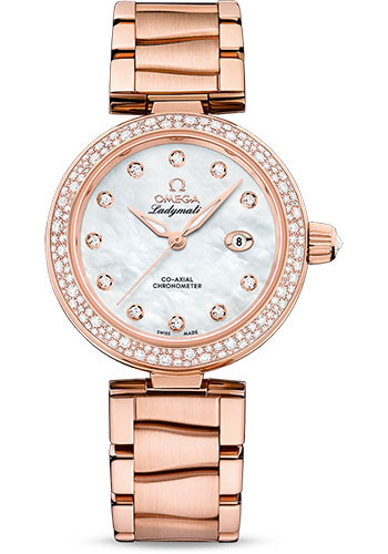 Omega De Ville Rose Gold 34 MM - Rose Gold Bracelet - Diamond Bezel - White Diamond Dial - 425.65.34.20.55.010