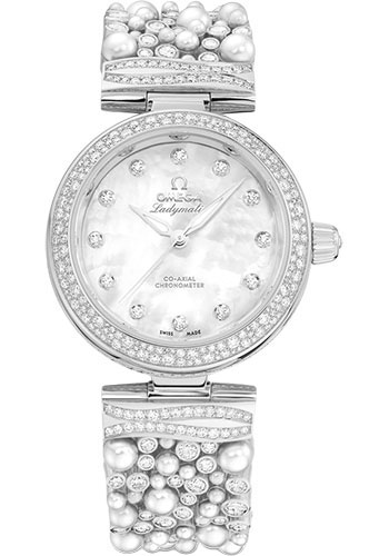 Omega De Ville White Gold 34 MM - White Gold Bracelet - Diamond Bezel - White Mother-Of-Pearl Diamond Dial - 425.65.34.20.55.013