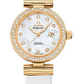 Omega De Ville Yellow Gold 34 MM - White Leather Strap - Diamond Bezel - White Mother-Of-Pearl Diamond Dial - 425.67.34.20.55.007