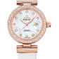 Omega De Ville Rose Gold 34 MM - White Leather Strap - Diamond Bezel - White Mother-Of-Pearl Diamond Dial - 425.67.34.20.55.008