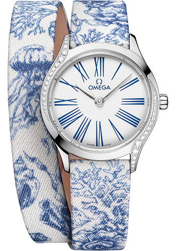 Omega De Ville Stainless Steel 26 MM - Blue Sea Toile De Jouy Fabric Bracelet - White Dial - 428.17.26.60.04.001