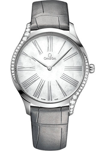 Omega De Ville Stainless Steel 39 MM - Grey Leather Strap - Lacquered White Mother-Of-Pearl Dial - 428.18.39.60.05.001