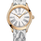 Omega De Ville Yellow Gold 26 MM - Black Sea Toile De Jouy Fabric Bracelet - Diamond Bezel - White Dial - 428.57.26.60.04.002