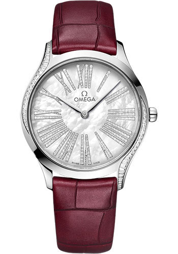 Omega De Ville White Gold 36 MM - Red Leather Strap - White Pearled Mother-Of-Pearl Dial - 428.58.36.60.55.001