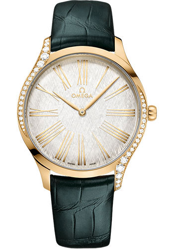 Omega De Ville Yellow Gold 39 MM - Green Leather Strap -  Lacquered Opaline Silver Dial - 428.58.39.60.02.001