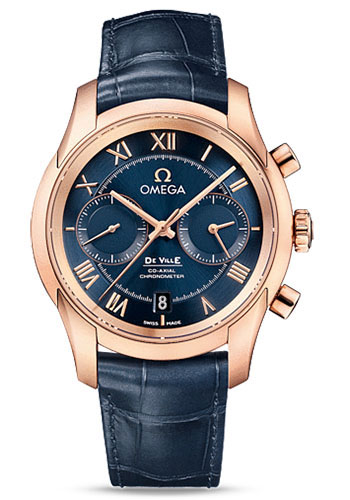 Omega De Ville Rose Gold 42 MM - Blue Leather Strap - Blue Dial - 431.53.42.51.03.001 nyc watcher nyc watches