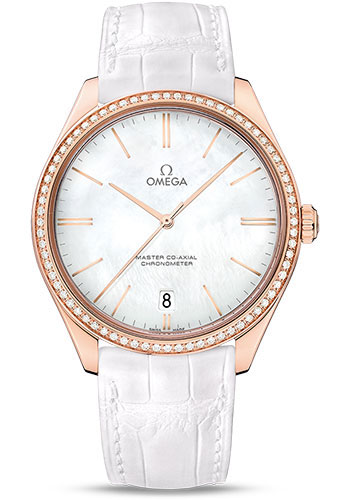 Omega De Ville Rose Gold 40 MM - White Leather Strap - Diamond Bezel - White Dial - 432.58.40.21.05.001